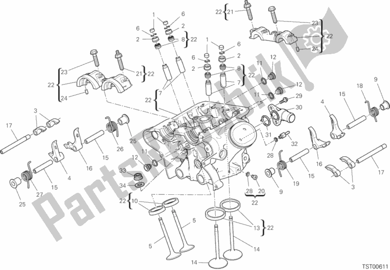 All parts for the Vertical Cylinder Head of the Ducati Multistrada 1260 ABS Brasil 2018